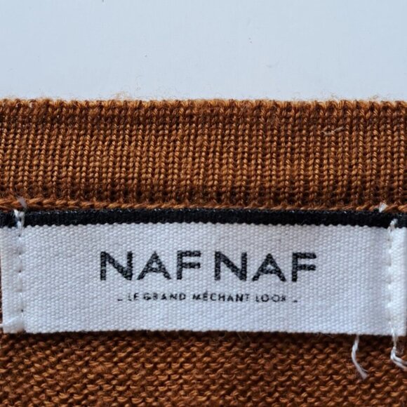 NAF NAF Paris LACE top knit sweater Sz S Café Caramelo Color BOHO SUMMER OFFICE - Picture 8 of 13